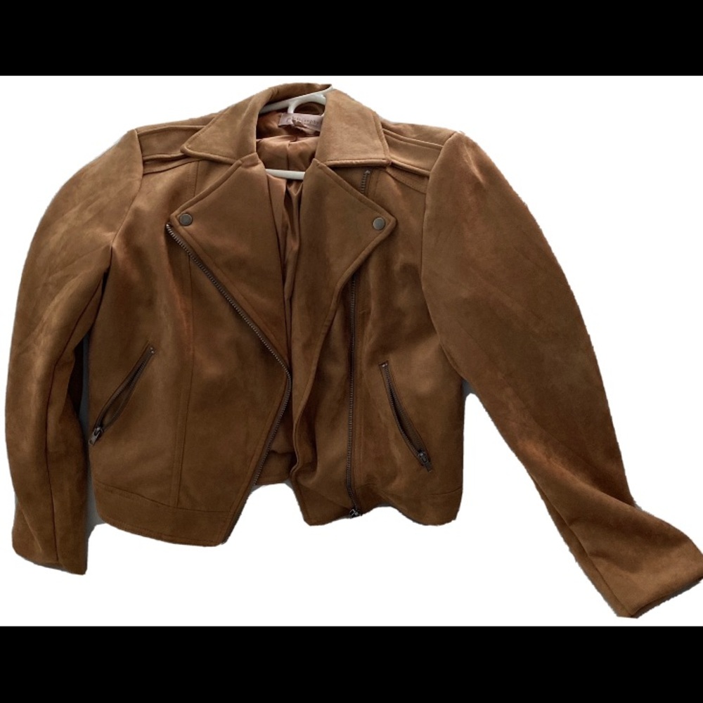 Tan Faux Suede Biker Jacket